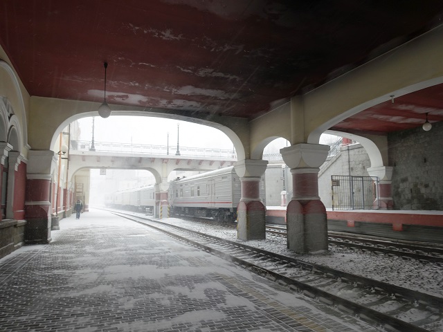 Waiting for a train at platform of Vladivostok station